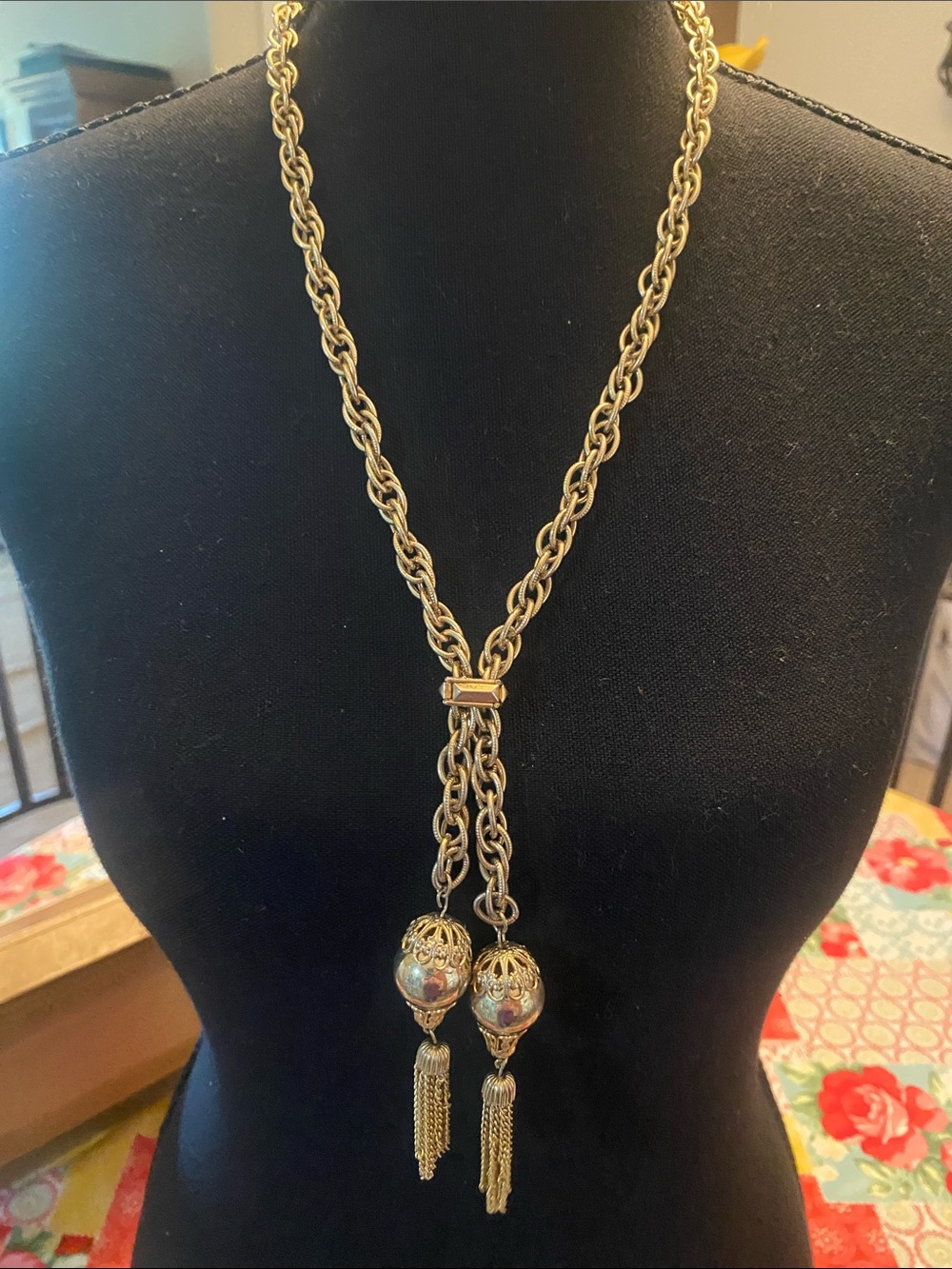 Gold-Tone Tassel Lariat Necklace Vintage